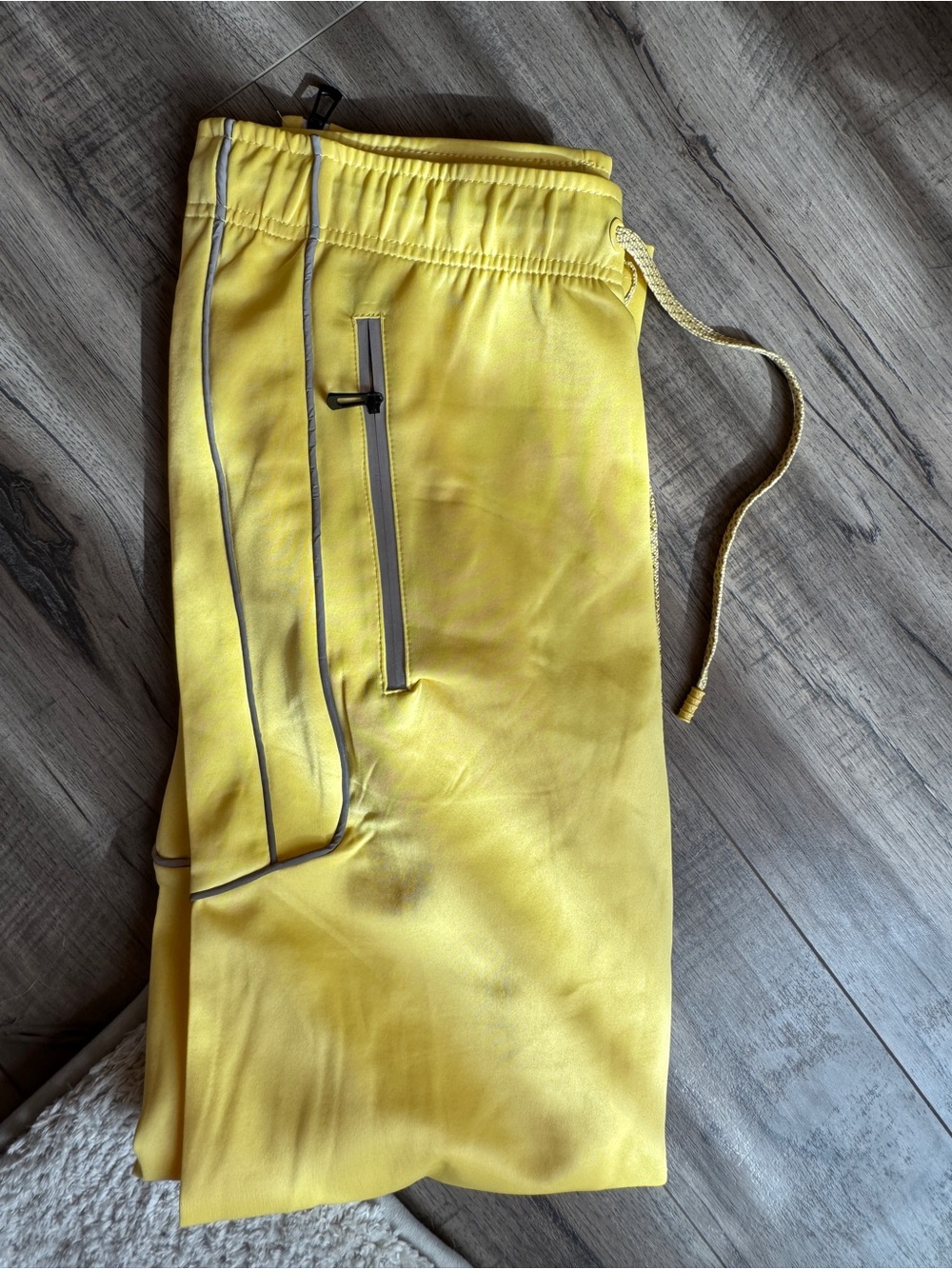 Bright Yellow Drawstring Athletic pants with Reflective Trim